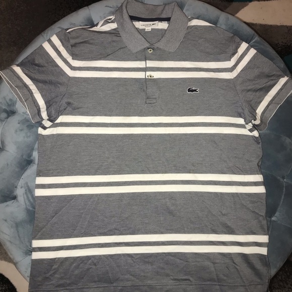 Men’s Lacoste Polo Shirt Gray/Blue Stripe Sz 6/ XL - Picture 1 of 5